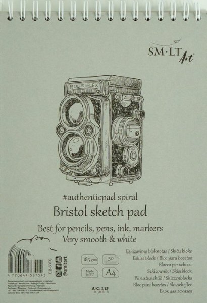 SMLT art Blok Authentic, Bristol, A4, 50 listů, 185g/m2, spirála